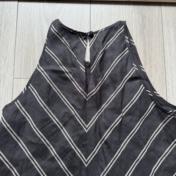 J Crew 100% Linen Chevron Stripe Maxi Dress 0 Black Sleeveless Lagenlook Boho - Picture 10 of 10